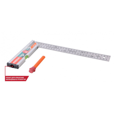 Угольник с уровнем и карандашом КУЛИБИН,500 мм,нерж.сталь,pat.,Sturm!