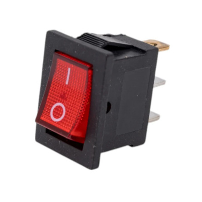 Выключатель клавишный 12V 15А (3с) ON-OFF красный  с подсветкой  Mini  REXANT, 36-2170