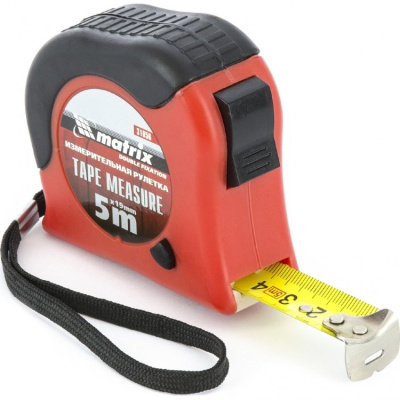 Рулетка Matrix Double fixation 5мх19мм, обрезиненный корпус, двойная плавная фиксация