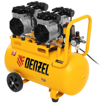 Компрессор безмаслянный малошумный DLS 2200/50, 2200 Вт, 2х1100, 50 л, 380 л/мин// Denzel