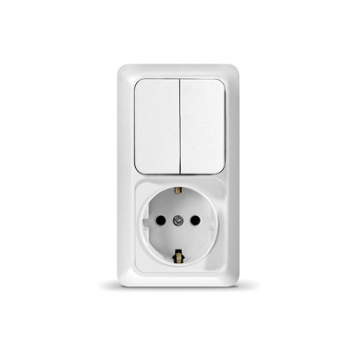 Блок ''UNIVersal'' серия "Олимп", о/у, выключ. двухклав. 10А+ розетка с/з 16А, 220В, верт.бел. (е