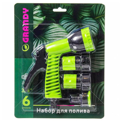 Набор д/полива 4 предм (пистолет 6 режимов + 3 фитинга  для шланга ¾) GRANDY JS-9366