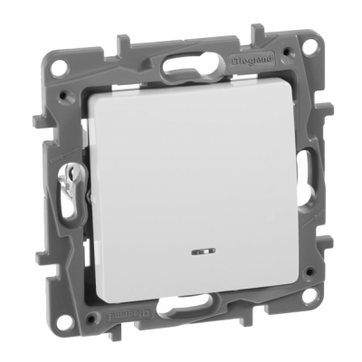 Выключатель одноклавишный, с подсветкой, безвинтовые зажимы 10АХ, белый