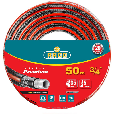 Шланг RACO PREMIUM поливочный, 35атм., армированный, 5-ти слойный, 3/4"х50м