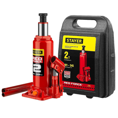 Домкрат STAYER  RED FORCE, в кейсе, 2 т, 181 - 345 мм, бутылочный гидравлический Professional (4316