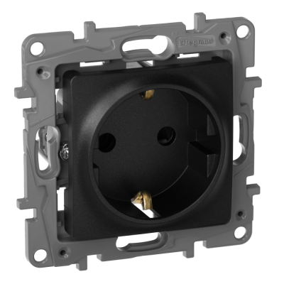 Розетка с заземлением со шторками антрацит винтовые зажимы