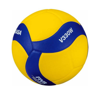 Мяч вол. "MIKASA V330W", р.5, синт.кожа (ПУ), 18 пан., оф. парам. FIVB,клееный, бут.кам, желто-синий
