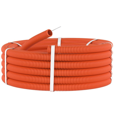 Труба гофрированная ПНД 25 мм с протяжкой оранжевая (50м)