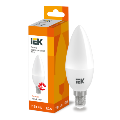 Лампа светодиодная LED 7вт Е14 тепло-белый матовая свеча ECO