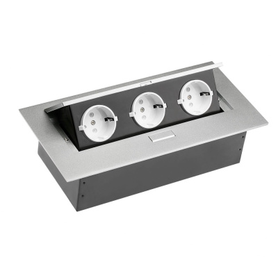 Встраиваемая розетка AEPB03GS-53 (горизонтальная,серебристая, на 3 розетки)