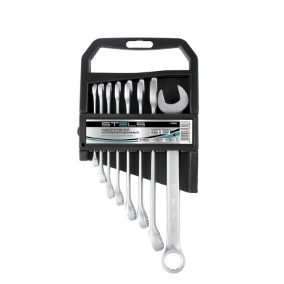 Набор ключей комбинированных, 6-22мм, 12шт, CrV, матовый хром//STELS