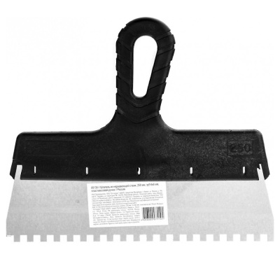 Шпатель из нержавеющей стали, 250 мм, зуб 6х6 мм, пластмассовая ручка // Sparta
