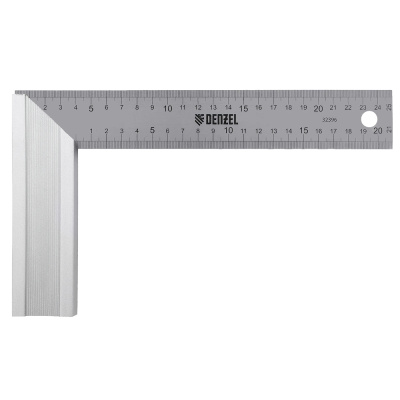 Угольник стальной, нержавеющая сталь, градуировка, алюминиевое основание, 250 мм// Denzel