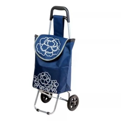 Сумка-тележка хозяйственная на колесах 20 кг, синяя, цветок, PERFECTO LINEA