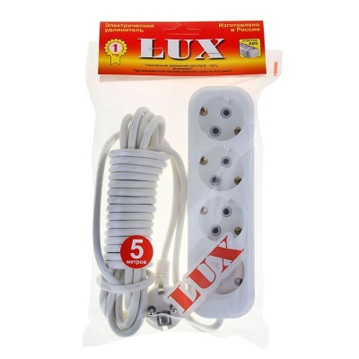 Удлинитель сетевой LUX У4-Е-05 4-местный с з/к., 250В 16А, 5 м