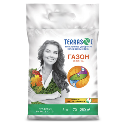 Удобрение сухое Террасол минеральное для Газона осень тукосмесь с микроэлементами 5 кг