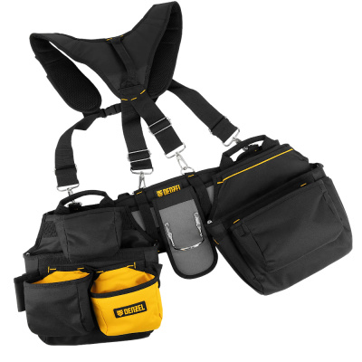 Пояс монтажника усиленный, с лямками, сумки поясные, держатель для молотка// Denzel