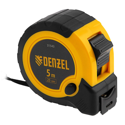 Рулетка 5м х 25мм, двухкомп. корпус, кнопка-пауза// Denzel
