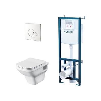 Унитаз Сантек Пэк "Лайн"(подвес. безободк.с сиденьем SC, инсталляция, панель хром. глянец)