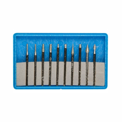 Набор ЗУБР Мини-насадки с алмазным напылением в пластиковом боксе, P 180, хвостовик d 3мм, 10 предме