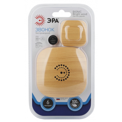 Звонок беспроводной, светлое дерево, 2xAA/CR2023 ЭРА BIONIC Bright wood