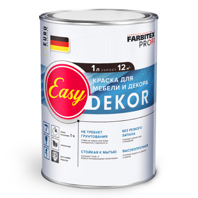 Краска акриловая для мебели и декора EasyDekor (1л) FARBITEX ПРОФИ