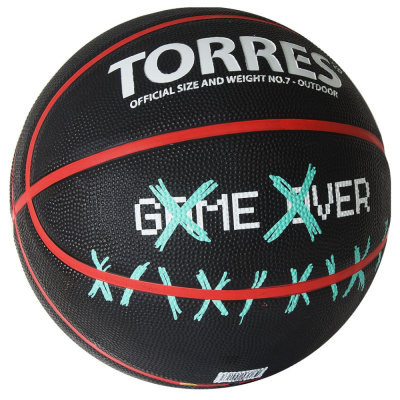 Мяч баск. "TORRES Game Over" B02217, р.7, резина, нейлон. корд, бут. кам., черный