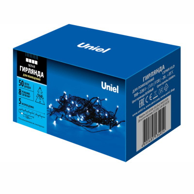 Гирлянда светодиодная 5м 50 светодиодов Белый свет Провод зеленый ТМ UnULD-S0500-050/DGA WHITE IP20