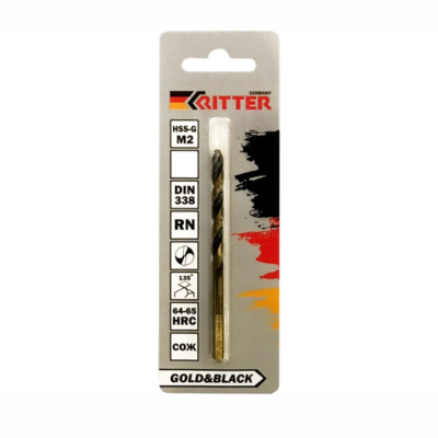 Сверло по металлу Ritter EC  4,5 мм (HSS-G M2 Gold&Black) DIN 338 RN (1 шт в блистере) (1000/250/1)