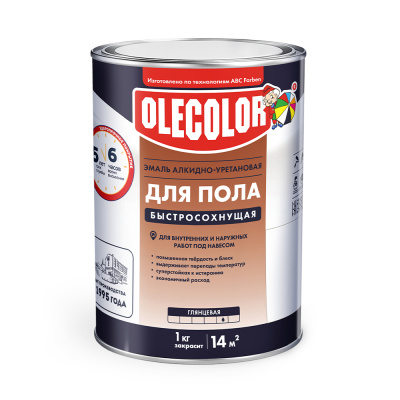 Эмаль для пола алкидно-уретановая быстросохнущая (6ч) желто-коричневый 0,8 кг OLECOLOR