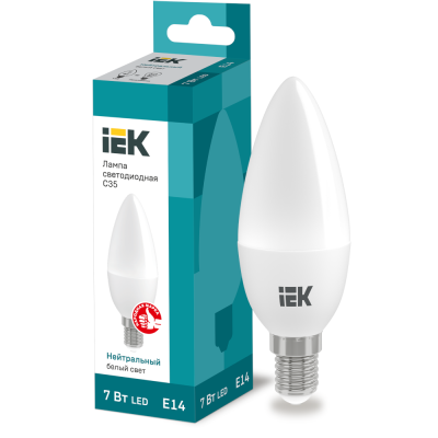 Лампа светодиодная LED 7вт Е14 белый матовая свеча ECO