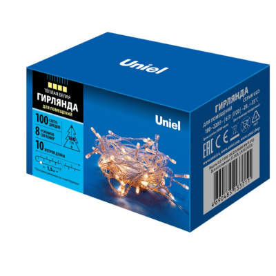 Гирлянда светодиодная 10м 100 светодиодов Теплый белый свет Провод ULD-S1000-100/DTA WARM WHITE IP20