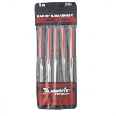 Набор надфилей, 160 х 4мм, 6 шт., обрезиненные рукоятки // MATRIX