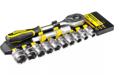 Набор STAYER "STANDARD": Торцовые головки, биты-головки (1/4") на пластик рельсе, трещотка, удл-тель