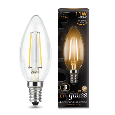 Лампа светодиодная LED 11Вт E14 720 lm 2700К Filament Свеча Gauss