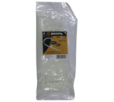 Хомут нейлоновый 4,8*200 Б (100шт) Вихрь 73/9/1/15