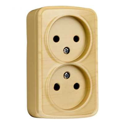 Розетка 2-местная ОП Минск 10А без заземления светлое дерево