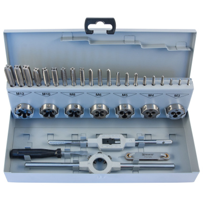 Набор метчиков трехпроходных ручных универсальных и плашек круглых ручных серий COMBO М3-М12, MTDS32