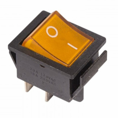 Выключатель клавишный 250V 16А (4с) ON-OFF желтый  с подсветкой  REXANT, 36-2333