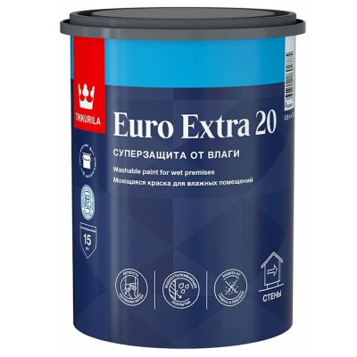 КРАСКА "EURO EXTRA-20" БАЗА С  0,9 Л (1/6) МОЮЩАЯСЯ ДЛЯ ВЛАЖНЫХ ПОМЕЩЕНИЙ "ТИККУРИЛА"