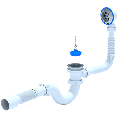 Сифон Ани для ванны с выпуском и переливом 1 1/2" с гибкой трубой 40*50 E155