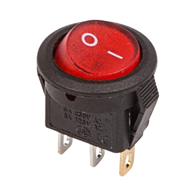 Выключатель клавишный круглый 250V 3А (3с) ON-OFF красный  с подсветкой  Micro  (10/3000) REXANT 