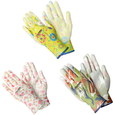 Перчатки "Для садовых работ", полиэстер, полиуретановое покрытие, в и/у, 8(M), разноцветные PR-PU055