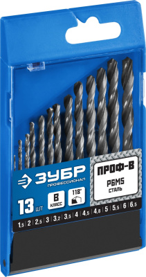 Набор сверл по металлу 13 шт (d=1,5 - 6,5 мм), Проф-В, ЗУБР