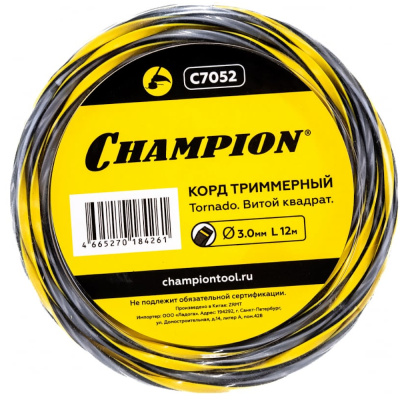 Корд трим.CHAMPION  Tornado 3.0мм*  12м (витой квадрат), CHAMPION, КИТАЙ, C7052