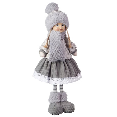 Сувенир новогодний декоративный "Девочка" стоящая, 16х10х38 см, серый/белый