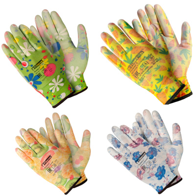 Перчатки «Для садовых работ», полиэстеровые, полиуретановое покрытие, разноцветные, микс цв PR-PU054