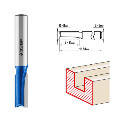 Фреза пазовая прямая,D-8мм dl-19мм, хв.-8мм,ЗУБР Проф.