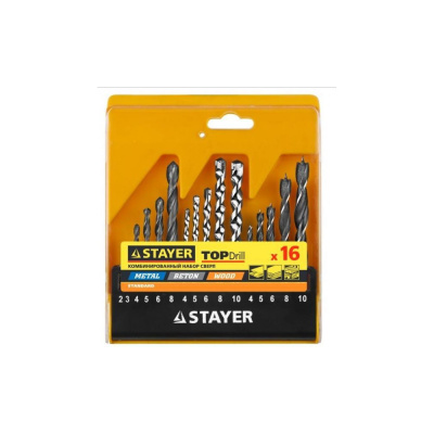 Сверла комбинированные, дерево набор STAYER "STANDARD": (4-5-6-8-10мм), металл (2-3-4-6-8мм), бетон