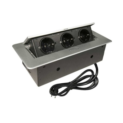 Встраиваемая выдвижная розетка TORO GRAY (серебристая, на 3 розетки)